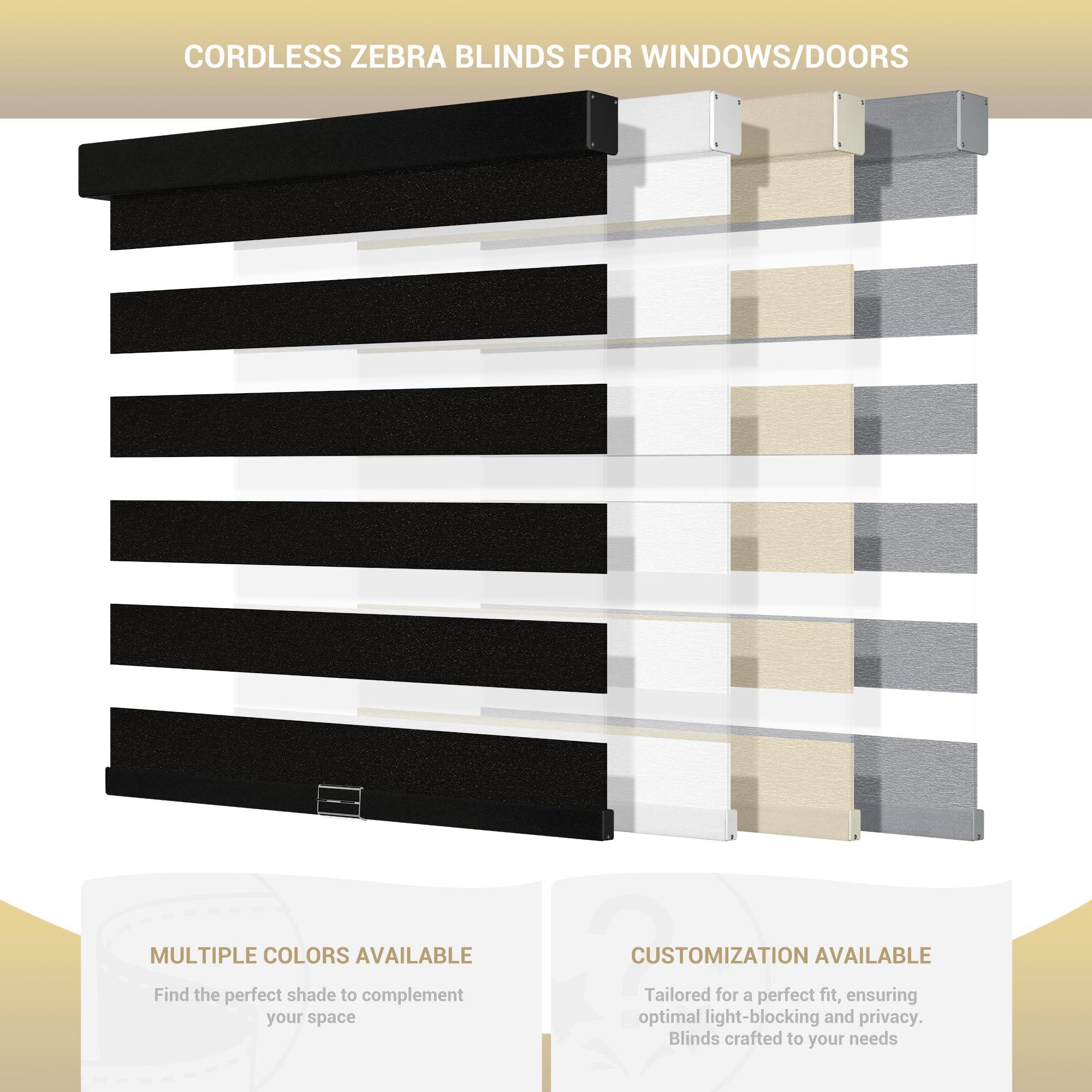 HOTSOON HOTSOON Zebra Blinds for Windows,Cordless Zebra Shade with Matched Cassette, Light-Filtering Zebra Blinds for Indoor Windows, UV Protection Window Blinds for Light Control, Black, 52" W x 48" H