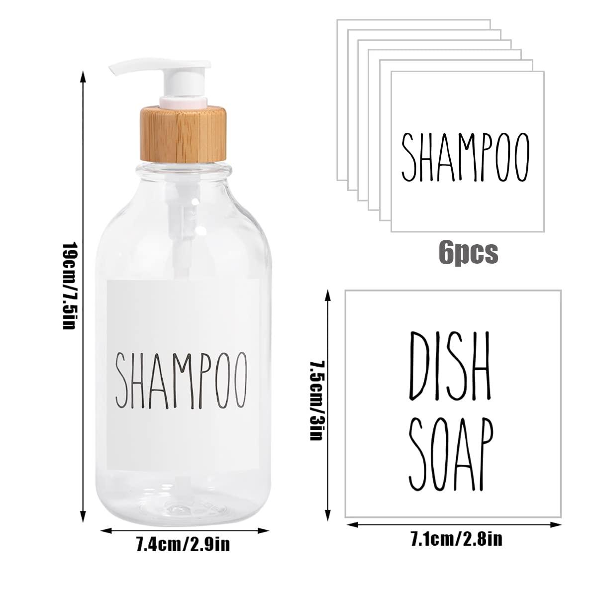 Basedidea Shampoo and Conditioner Dispenser-Set of 3-16 oz Reusable Pump Bottle Dispenser for Bathroom with 6 Waterproof Stickers - Empty Plastic Refillable Containers for Shower (Clear)