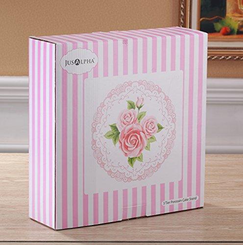 Jusalpha Jusalpha Cupcake Stand 3 Tier White Porcelain Cake Stand Dessert Stand Tea Party Serving Platter, Comes in a Gift Box- Free Sugar Tong (White)