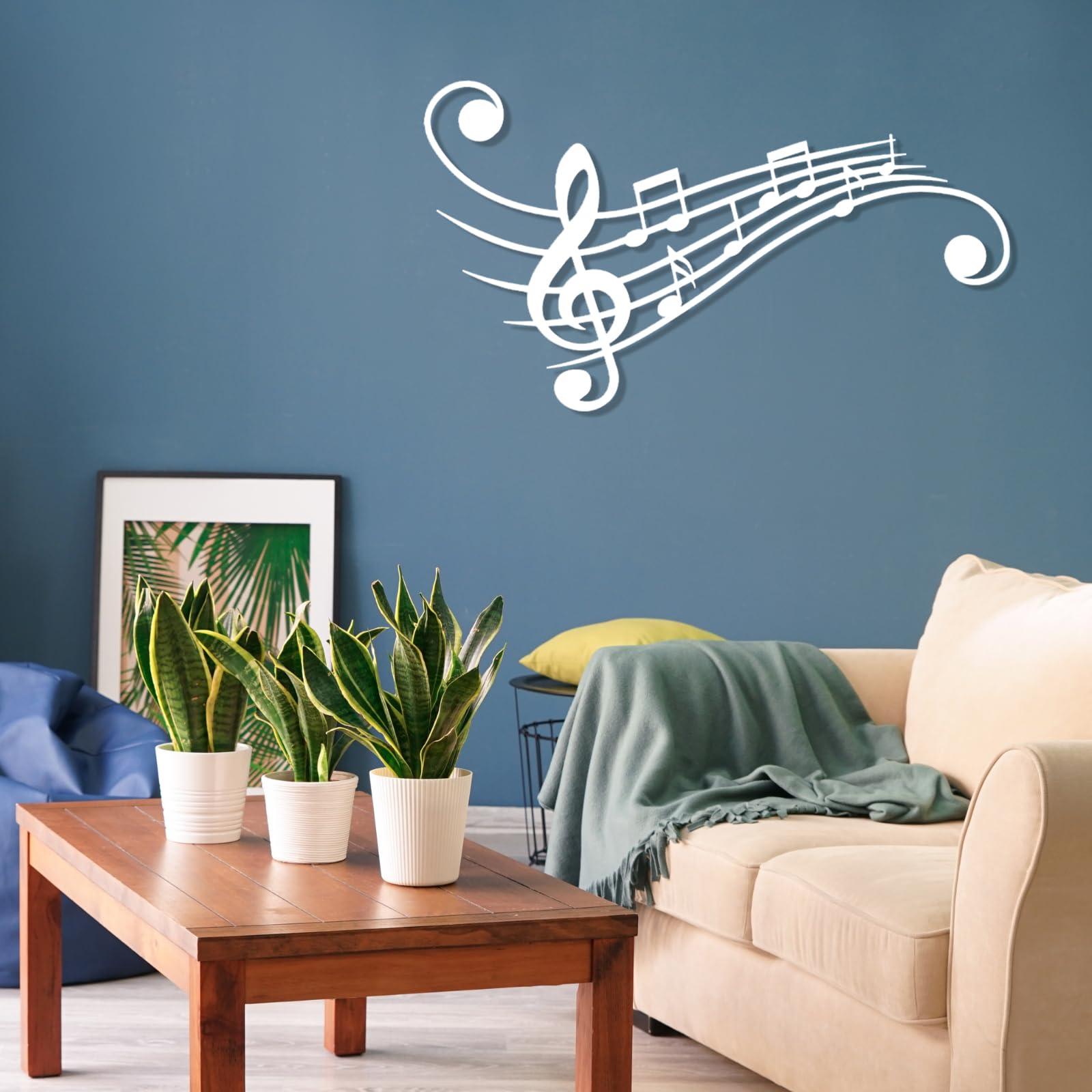 fayholy fayholy Music Notes Metal Wall Art, Metal Treble Clef Design Wall Decor, Music Lover Gift, Conservatoire Decoration, Housewarming Gift, Wall Hanging, Office Wall Decor (Black, 29.5"x17"/75x43cm)
