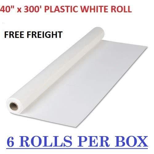 QSD QSD Plastic Party Banquet Disposable Tablecloth Roll White- 300 ft. x 40 in. - Each Roll Covers 30 8\' Foot Tables - 6 Pack