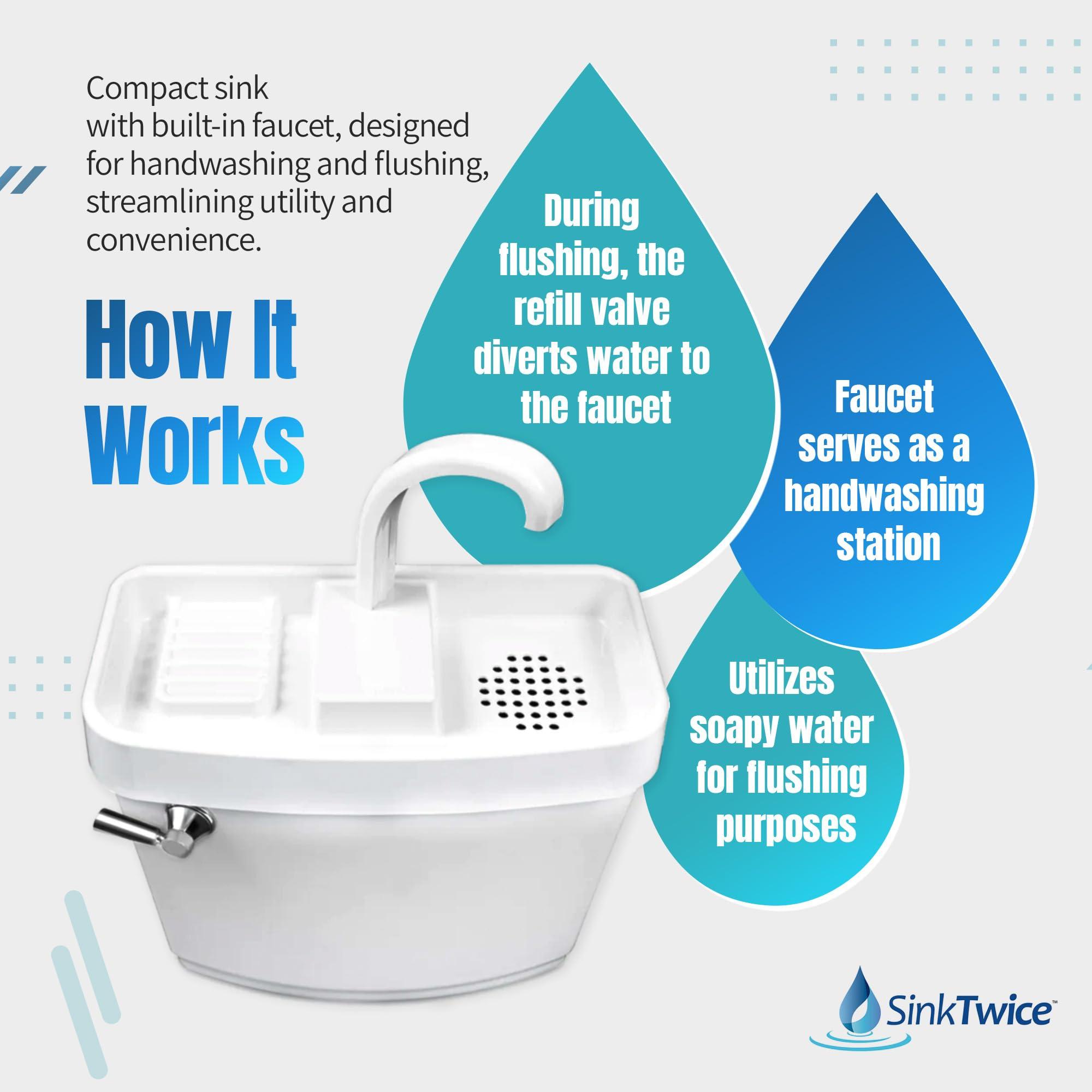 SinkTwice Sink Twice for toilet tanks measuring 15.25" - 16.8" (measured with lid off)