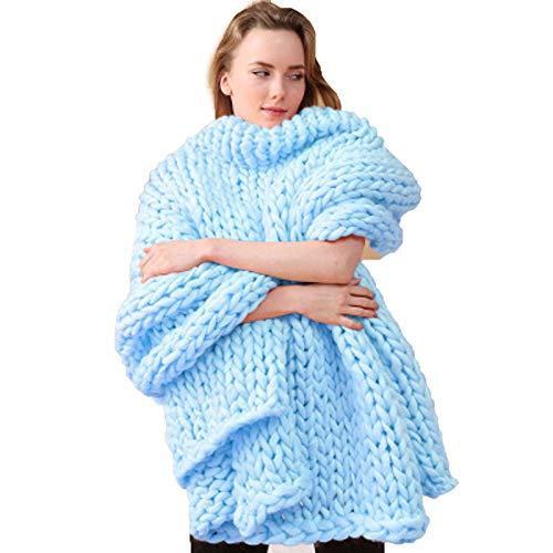 XFYJR XFYJR Luxury Chunky Knit Bed Blanket Large Size Knitted Throw Blanket Warm Soft Cozy Bulky Blankets for Cuddling Up in Bed, CouchSofa Decorative (Color : Blue, Size : 100x200cm (40x79inch))