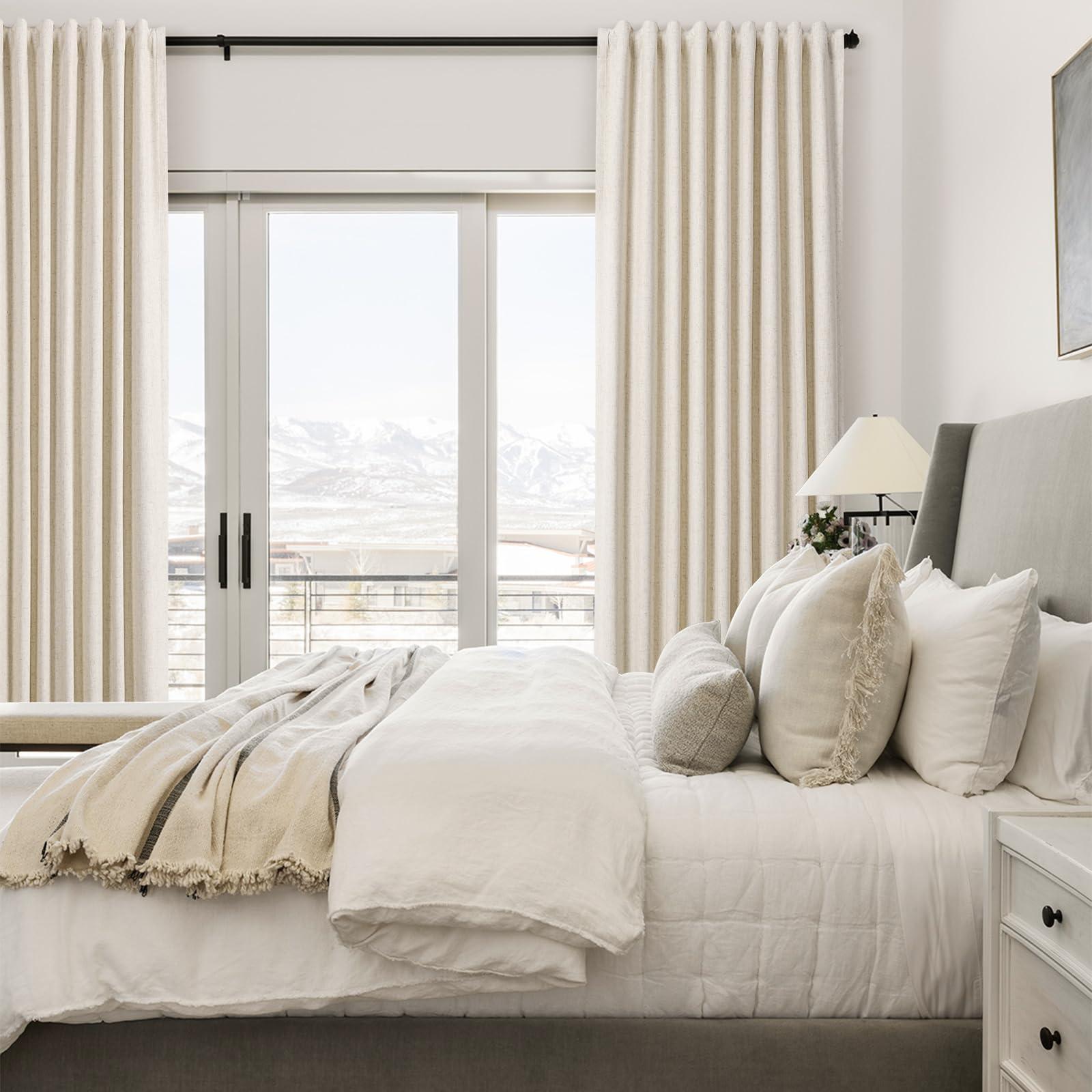 Nanspring Beige Linen Blackout Curtains for Bedroom 96 Inch Length 2 Panels Set Back Tab Pocket Neutral Farmhouse Living Room Darkening Curtains Track System Thermal Insulated Black Out Drapes 52x96