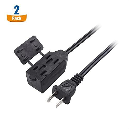Cable Matters [UL Listed] Cable Matters 2-Pack 16 AWG 2 Prong Extension Cord 10 ft, 13A 3-Outlet Extension Cords with Tamper Guard, 13 Amp, 1625 Watts, Black
