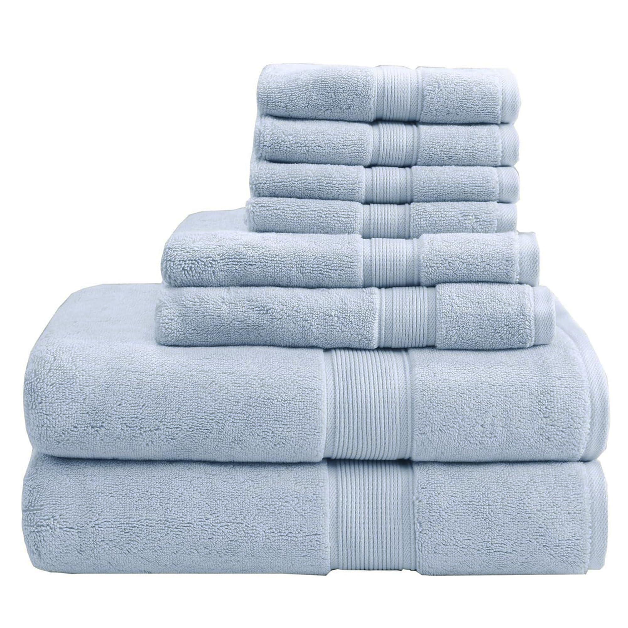 MADISON PARK SIGNATURE Madison Park Signature 800GSM 100% Cotton Luxury Turkish Bathroom Towels ,Oversized Linen Cotton Bath Towel Set, 8-Piece Include 2 Bath Towels, 2 Hand Towels & 4 Wash Towels , Light Blue