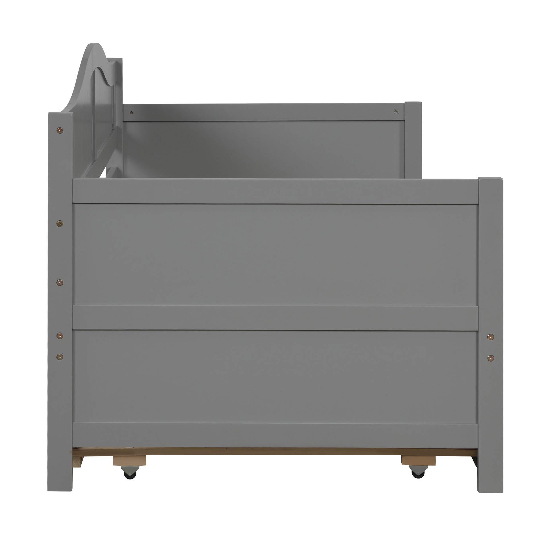 Merax Merax Twin Daybed with Trundle Bed, Wood Daybed Frame with Wood Slat Support, Sofa Bed for Bedroom Living Room, No Box Spring Needed, Gray