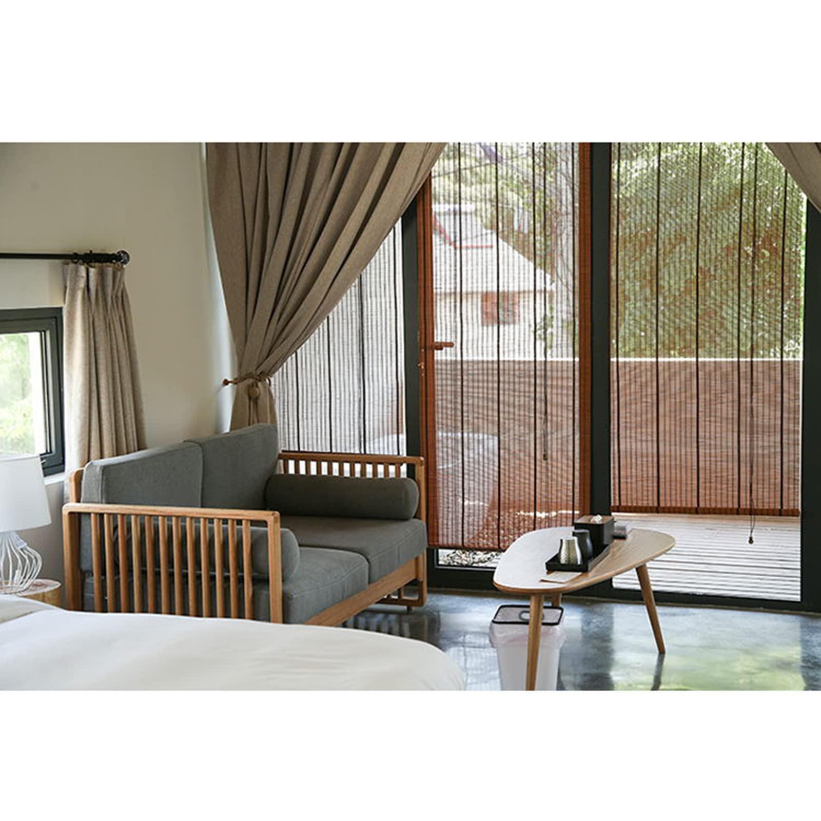 SHUITUKOUU Bamboo Shades for Doors,Natural Roman Curtain,Blackout Bamboo Window Shades,Outdoor Woven Wood Roller Shades,for Windows,Balcony,French Doors,Dining Hall,Indoor,W150xH200cm/59x79in
