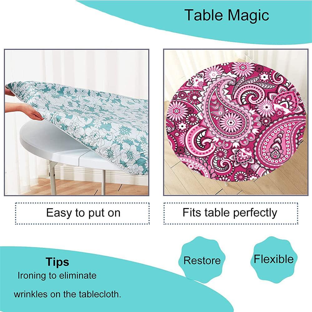 VBTGVE VBTGVE Paisley Round Table Cloth, Paisley Art Design Print, Elastic Edge, Waterproof and wipeable, Suitable for Wedding/Banquet/Restaurant/Party, Fit for 62\" Table,