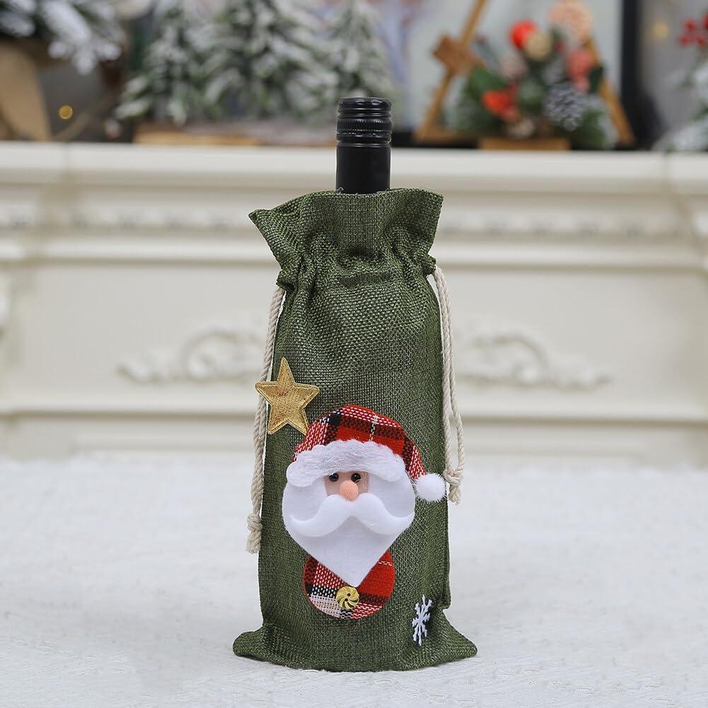 EUBUY EUBUY Christmas Wine Bottle Bags, 6 Pack Burlap Wine Bags Christmas Wine Gift Bags with Drawstring, Reusable Christmas Wine Bags for Wine Bottles for Xmas Christmas Holiday Dinner Party