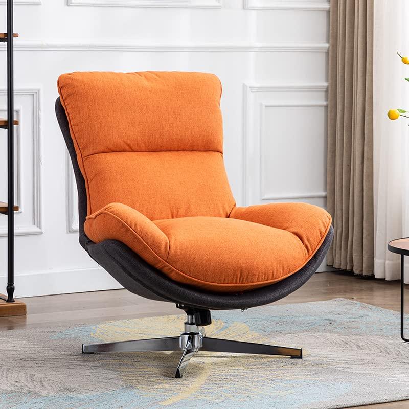 DUOMAY DUOMAY Swivel Lounge Chair Modern Linen Soft Accent Chair with Chrome Base, 34\" Wide Relax Glider Rocker Chair for Living Room Bedroom Reading Room Office, Orange
