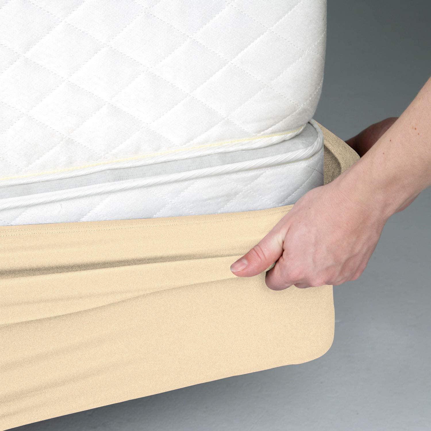 Kings Loft Kings Loft StretchWrap Box Spring Cover - 100% Egyptian Cotton, 1000 Thread Count, Wrap Around 4 Sides Bed Skirt for Hotel & Home, Fits Box Springs up to 28 Inch - TwinXL, Ivory