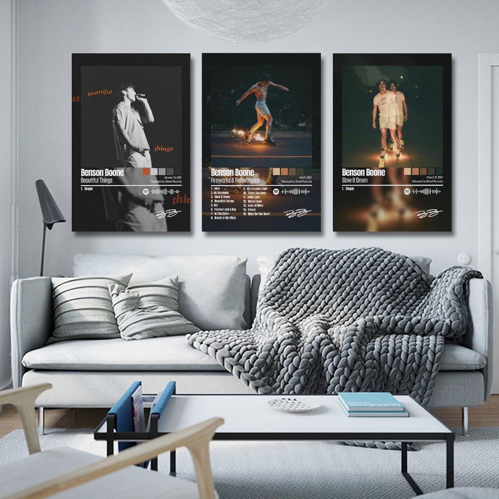 oooac oooac A Set of 3 album canvas posters,Benson Boone Poster Fireworks & Rollerblades Poster, Album Aesthetics 3 Piece Set,16x24IN Canvas Prints Unframed Set of 3
