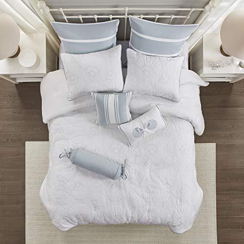 Harbor House Harbor House Cotton Comforter Set-Coastal Oceanic Sealife Design All Season Down Alternative Bedding with Matching Shams, Bedskirt, King(108"x96"), Beach, Quilted Seashell White, 4 Piece,HH10-703