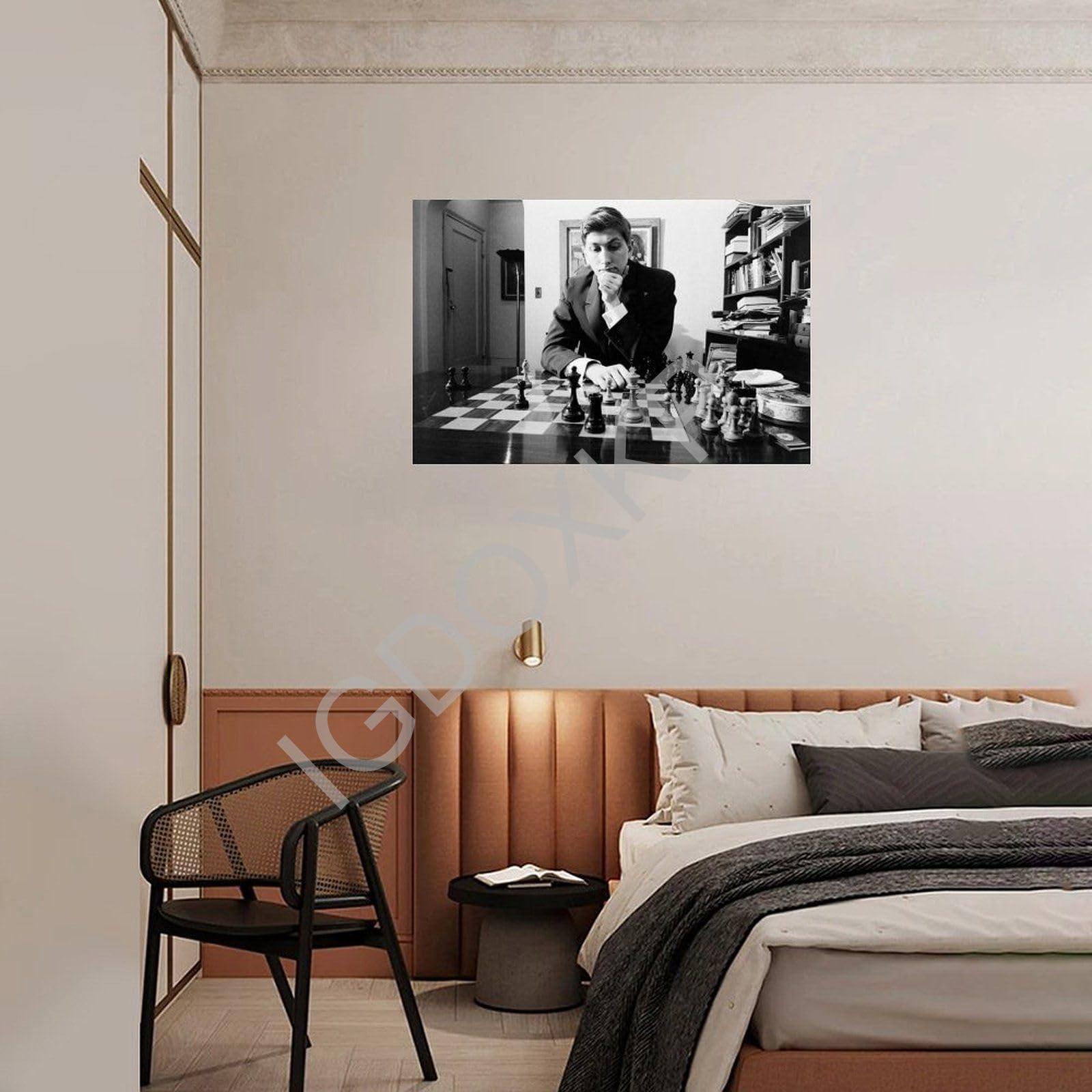 EKEGUY EKEGUY Retro Poster Bobby Fischer Poster Famous Chess Grandmaster Player Black And White Portrait Art Poste Canvas Poster Bedroom Decor Office Room Decor Gift Unframe-style 12x08inch(30x20cm)