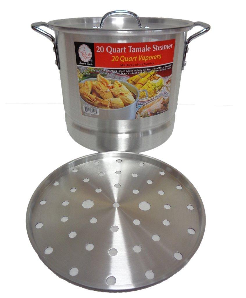 Smart Cook Tamale Steamer Vaporera Stock Pot Aluminum Tamale/Steamer 1 Set of 52 quart + 40 quart +32 quart + 24 quart +20 quart with steamer inserts and lids.
