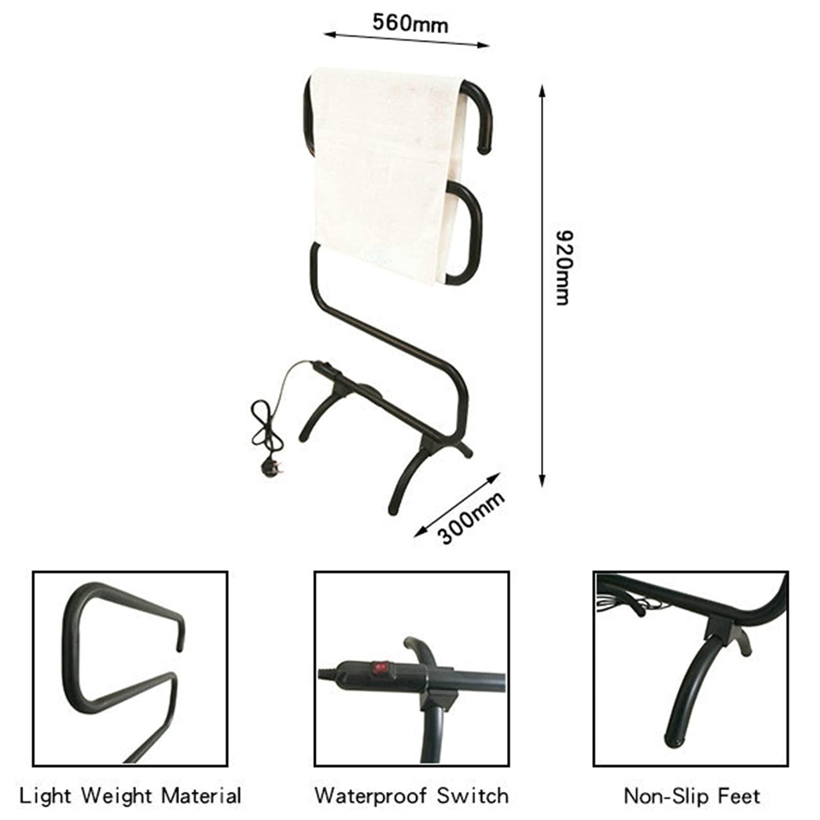 wph Freestanding Electric Towel Warmer, Home Bathroom Thermostat Heated Towel Drying Rack, Portable 5-Bar Aluminum Alloy Heated Towel Rail Radiator, 100W, 920X560x300mm,Black