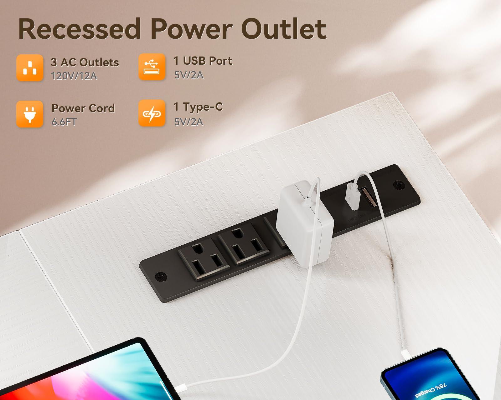 Coleshome Coleshome 50 Inch L Shaped Desk with Drawers, Computer Desk with Power Outlets, Home Office Desk with 6 Drawers, Reversible Corner Desk for Small Space, Study Work Table with Hook, White