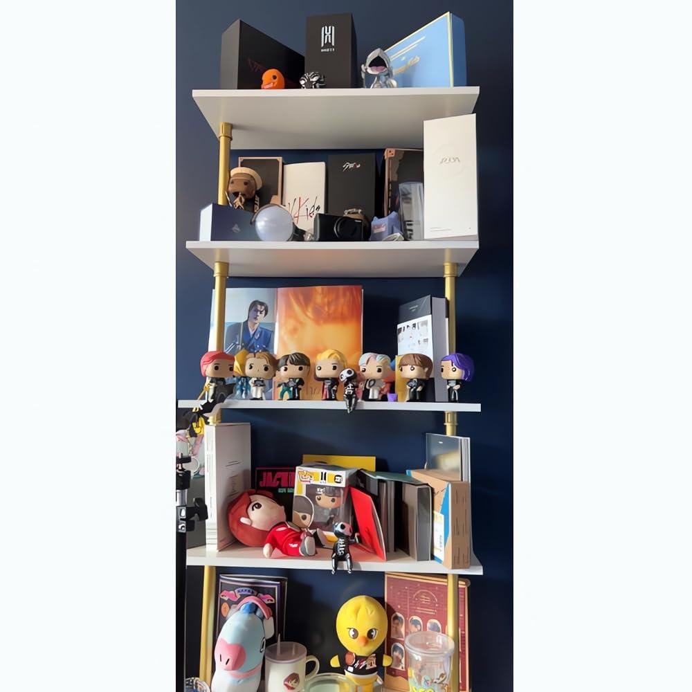 HEONITURE HEONITURE 5 Shelf Modern Gold Bookshelf, Wall Mount White Bookcase, Ladder Shelf with Metal Frame, Display Shelf Shelves for Living Room/Home/Office