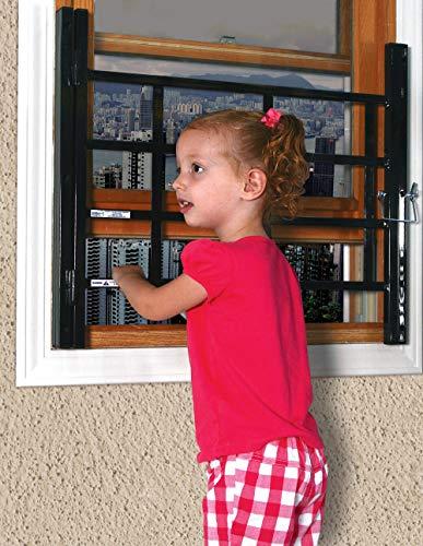 PRIME-LINE Segal S 4768 Carbon Steel Fixed 4-Bar Window Grill for Home Security and Child Safety, 21-1/4 In., White Black (1 Set)