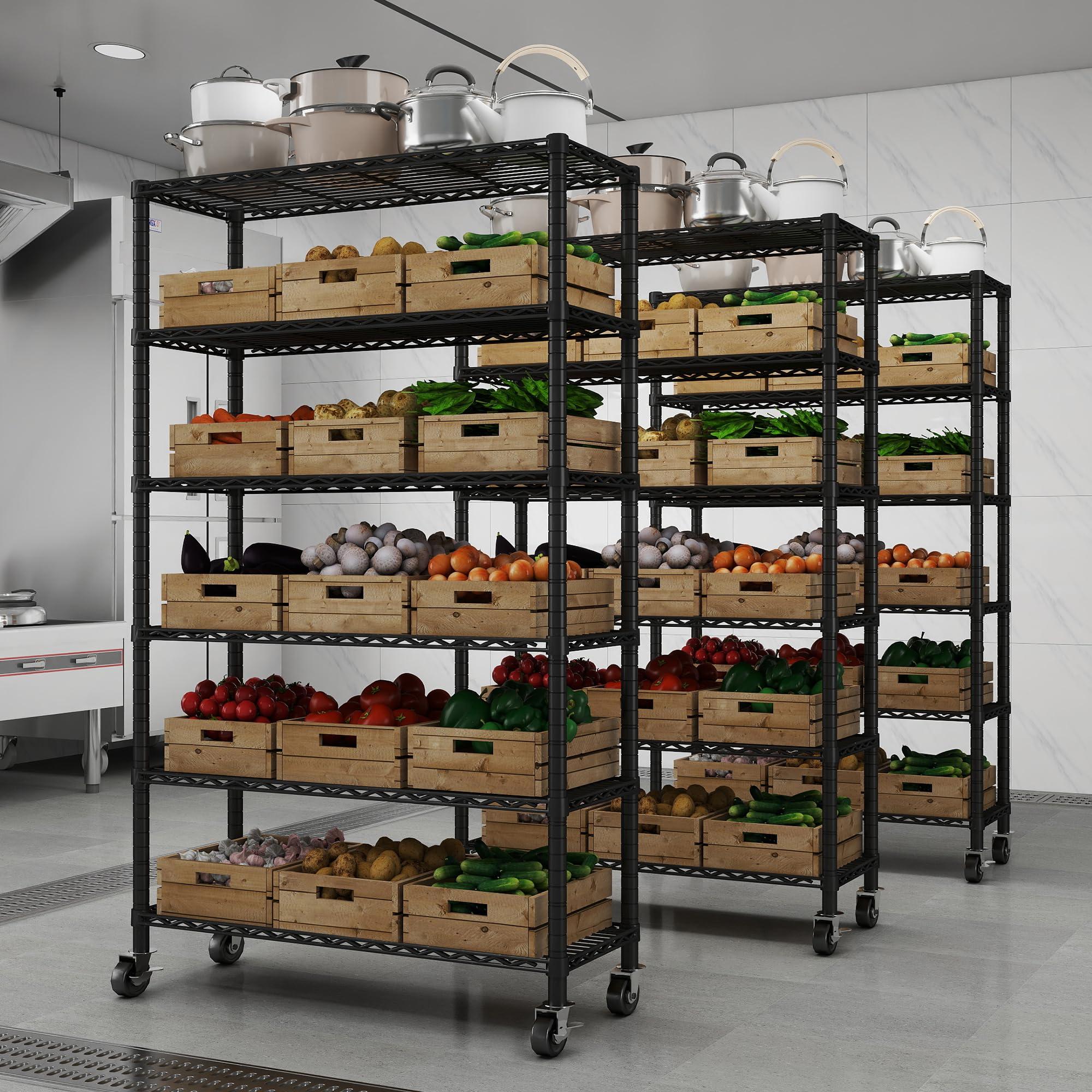 EZPEAKS EZPEAKS 6-Tier NSF Certified Storage Shelves, 18" D X 48" W X 72" H Heavy Duty Steel Wire Shelving Unit with Wheels and Adjustable Feet, Used as Pantry Shelf, Garage or Bakers Rack Kitchen Shelving