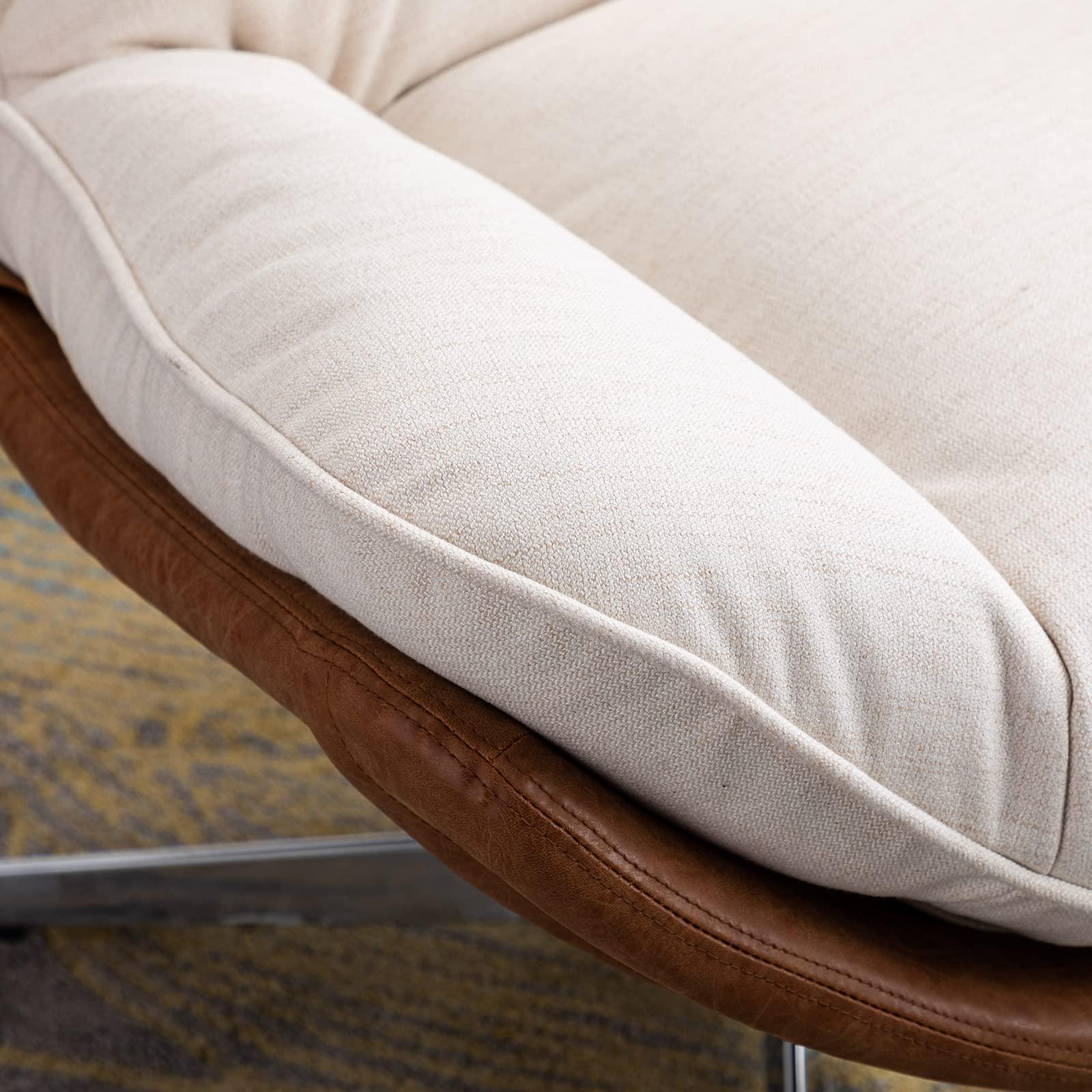 DUOMAY DUOMAY Swivel Lounge Chair Modern Linen Soft Accent Chair with Chrome Base, 34\" Wide Relax Glider Rocker Chair for Living Room Bedroom Reading Room Office, Orange