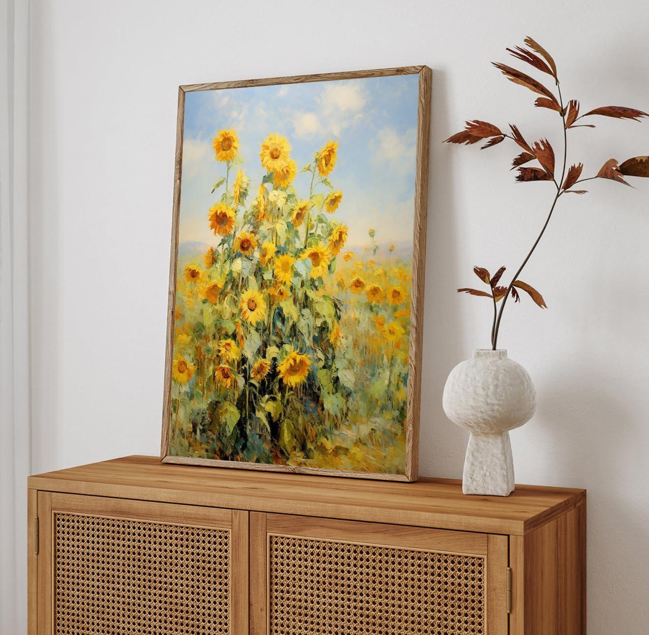 GMarthua Sunflower canvas wall art Blooming yellow flower wall decoration Abstract modern flower canvas print aesthetic poster Living Room bathroom Bedroom wall decoration (24 * 36inch Unframed)