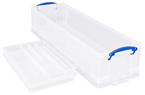 Really Useful Box Really Useful Plastic Storage Box 22 Litre with 2 Trays, 1 Plain Tray + 1 Office Tray Clear