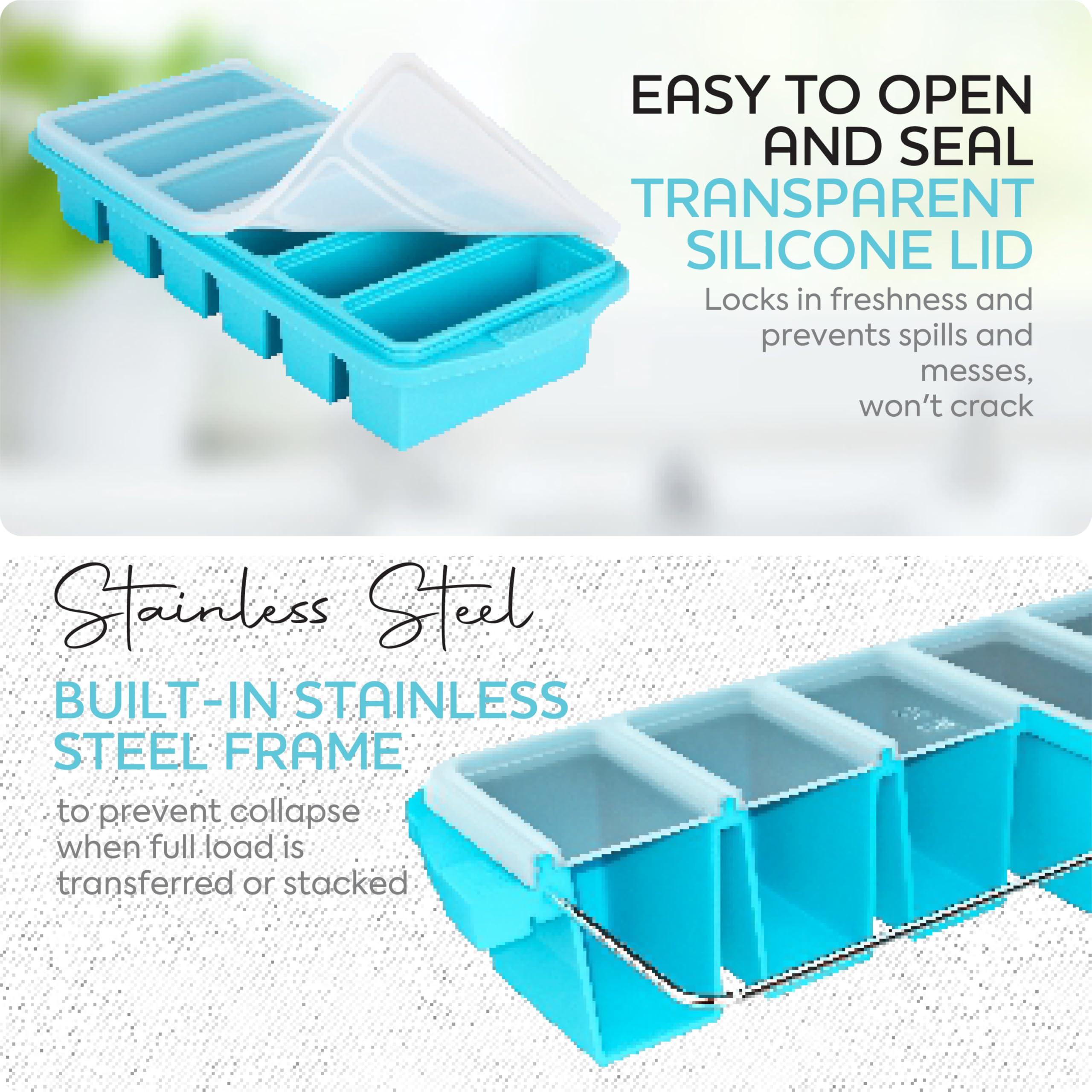 Xomoo 1/2 Cup Silicone Freezer Tray With Lid - Silicone Freezer Molds 2-Pack For meal prep & freezing of various sauces and other dishes, makes 12 perfect 1/2 cup portions cubes,oven and dishwasher safe