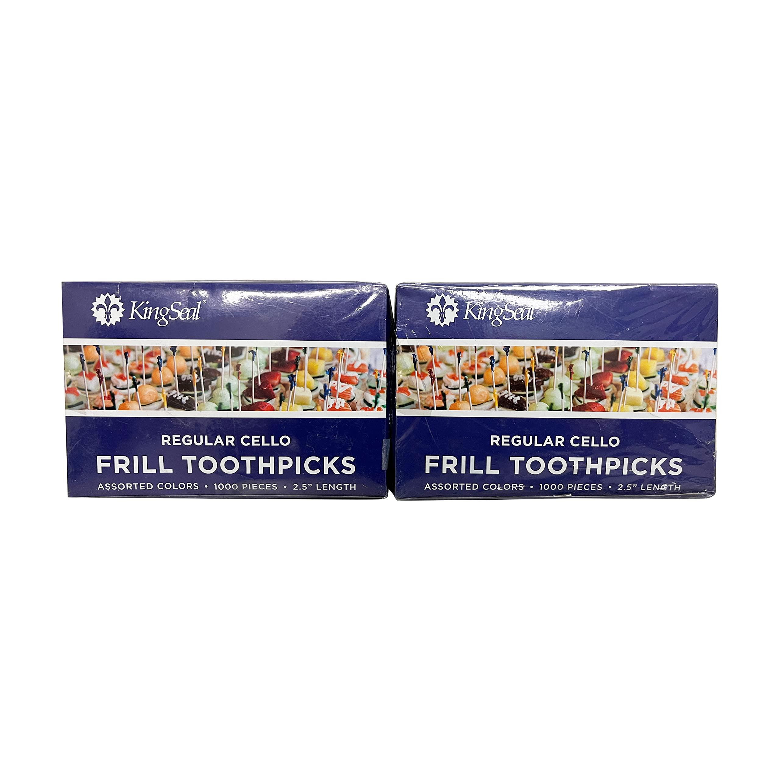KingSeal 2000 Count | KingSeal Regular Sandwich Frill Toothpicks, Assorted Colors, 2.5 Inch Length, Bamboo Wood - 2 Boxes x 1000 Each