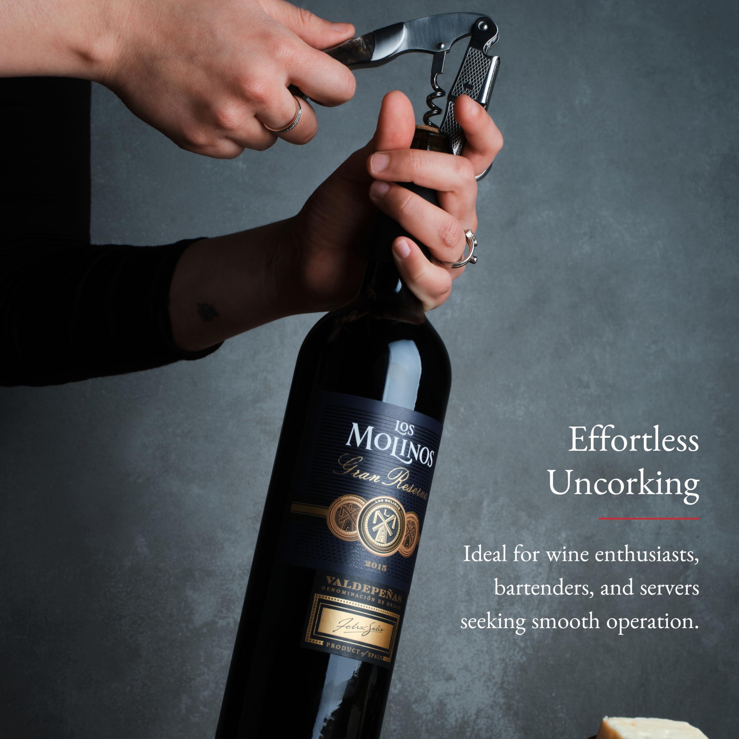 Barvivo Barvivo Wine Opener with Foil Cutter and Cap Remover - Double Hinged Corkscrew for Bartenders - Stainless Steel Wine Key for Easy Bottle Opening - Manual Wine Bottle Opener - Pink Resin, 4.7x1.2-Inch