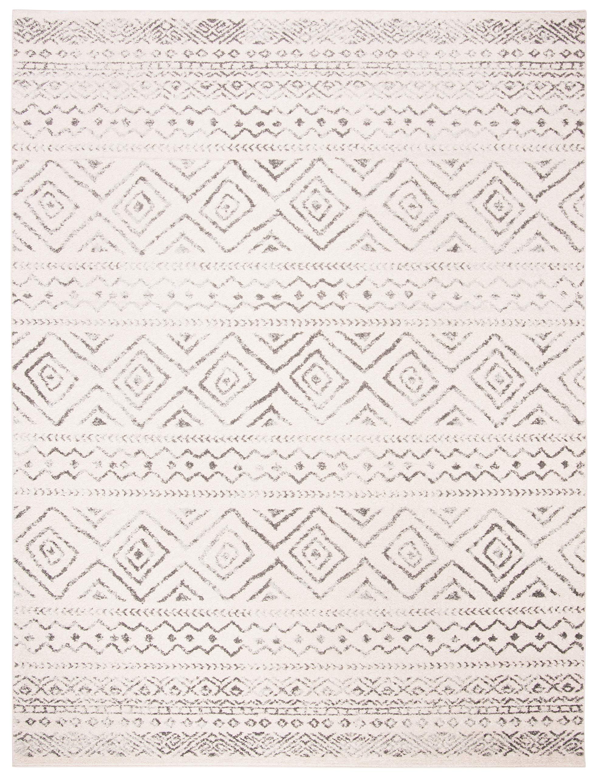 Safavieh SAFAVIEH Tulum Collection Area Rug - 8\' x 10\', Ivory & Grey, Moroccan Boho Distressed Design, Non-Shedding & Easy Care, Ideal for High Traffic Areas in Living Room, Bedroom (TUL267A)