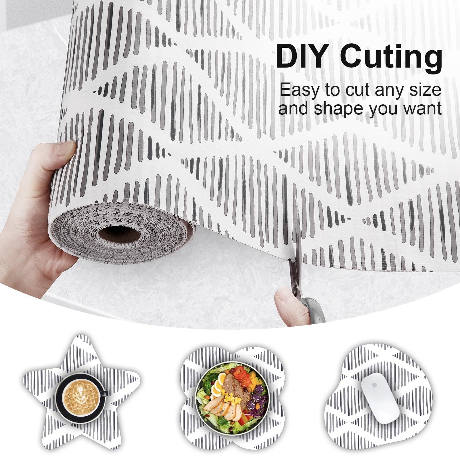 CLENAT Drawer Shelf Liner for Cabinet Non Adhesive, Slip Resistant Easy to Clean Protect Kitchen Mats Thickened Strong Grip for Pantry, Tool Box, Cupboard, Dresser, Bathroom Drawers Stripe