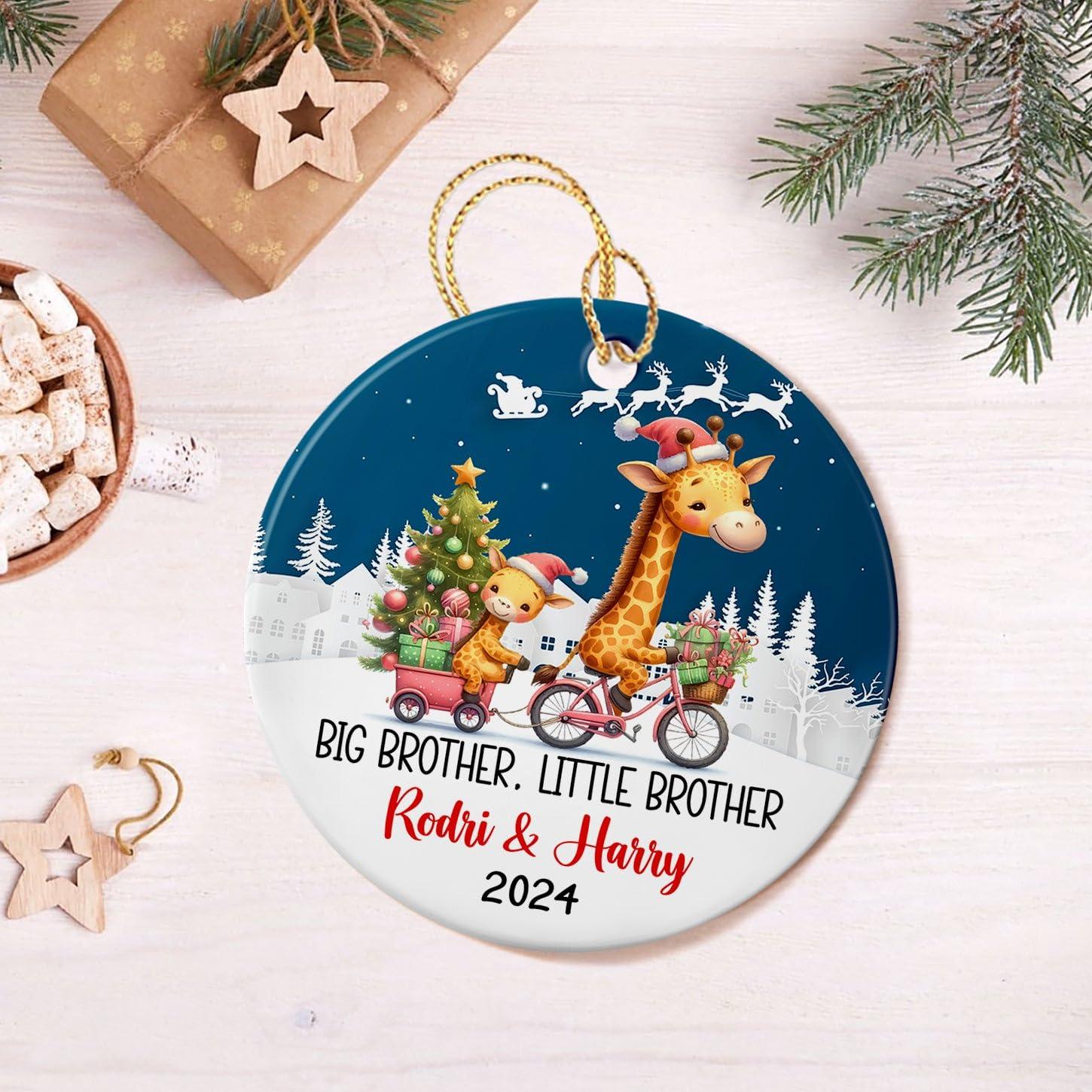Ciciron Customized Name Giraffe Sibling Ceramic Christmas Ornament 2024, Big Brother & Little Brother Giraffe Ornament, Personalized Sibling Giraffe Ornament, Big Brother Little Brother Ceramic Ornament Gift