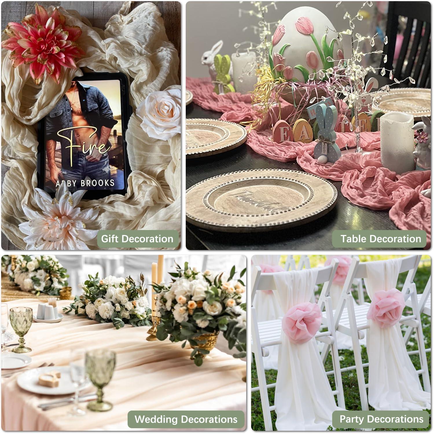 Nialnant Nialnant Sage Green Cheesecloth Table Runner 10 Ft, Sage Green Gauze Table Runner, Boho Table Runner for Party Wedding Baby Shower Holiday Decor Green Table Runner 120 Inches Long