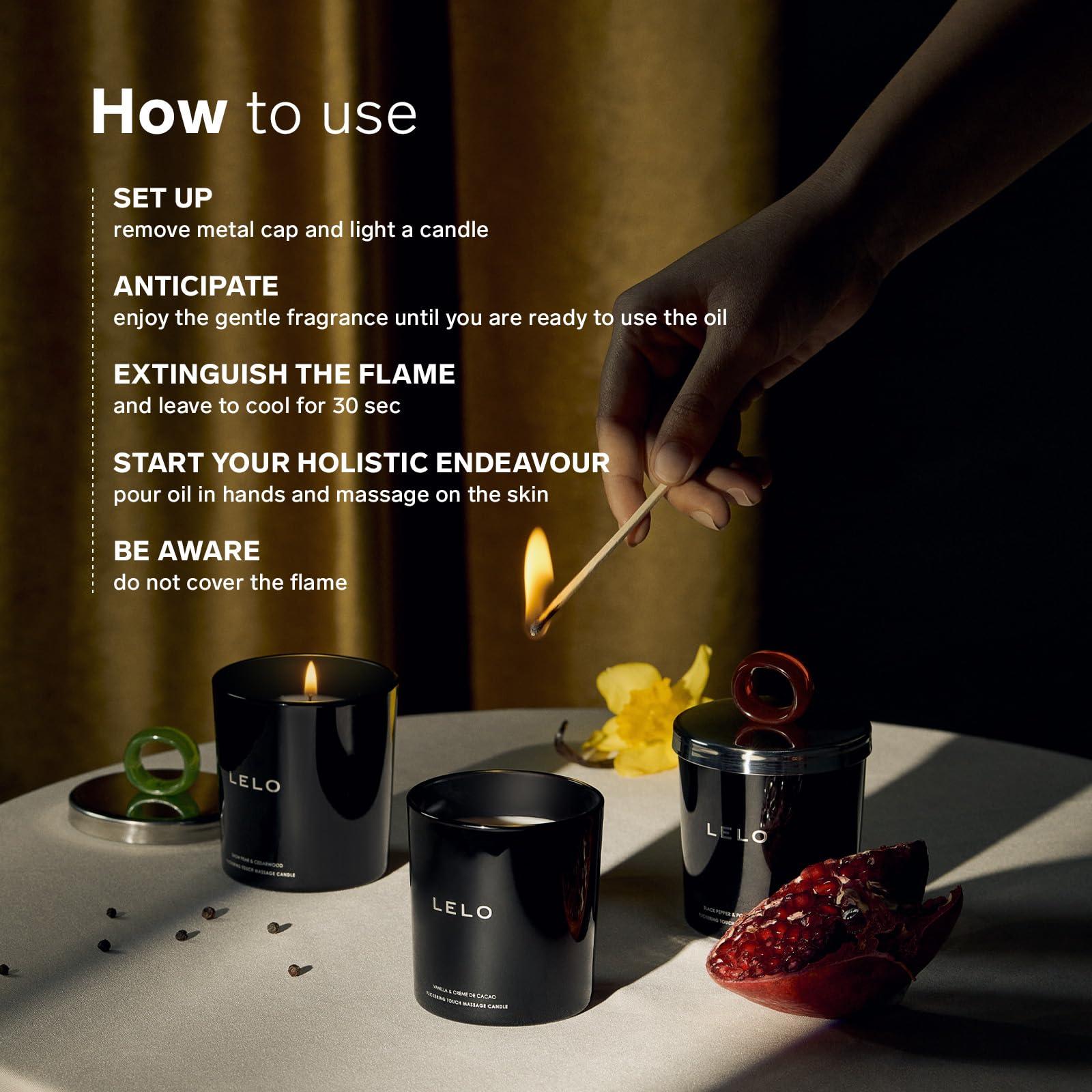 LELO LELO Flickering Touch Massage Candle, Melts into Massage Oil, Scented Candle Body Massage Oil, Luxury Skin Treatment, Snow Pear & Cedarwood Scent