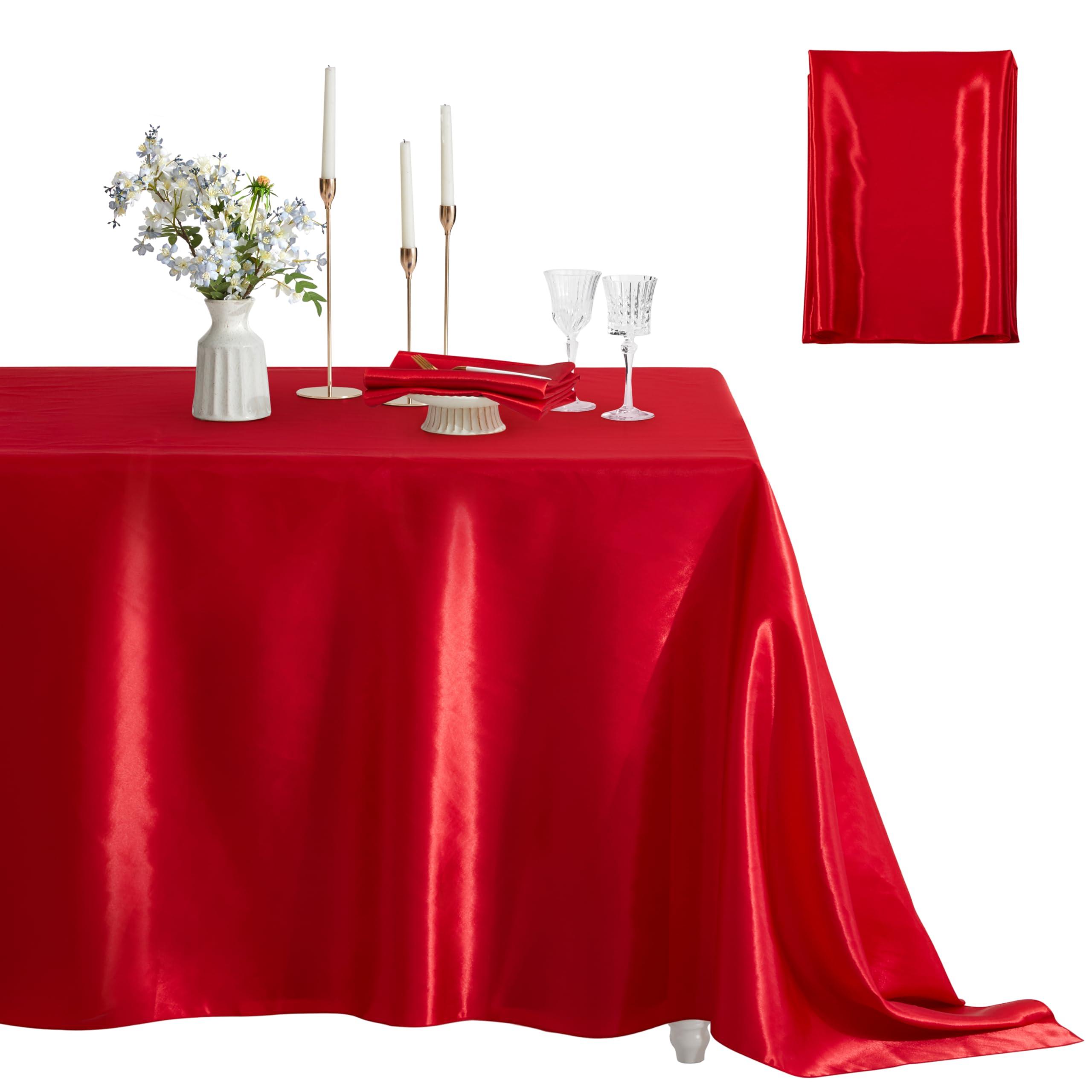 Counfeisly Counfeisly 1 Pack Rectangle Tablecloth Stain Resistant Wrinkle Free Silkly Soft Table Cloth, Satin Dining Table Cloths for Dining Room, Indoor and Outdoor Use, 60 x 120 Inches, Red