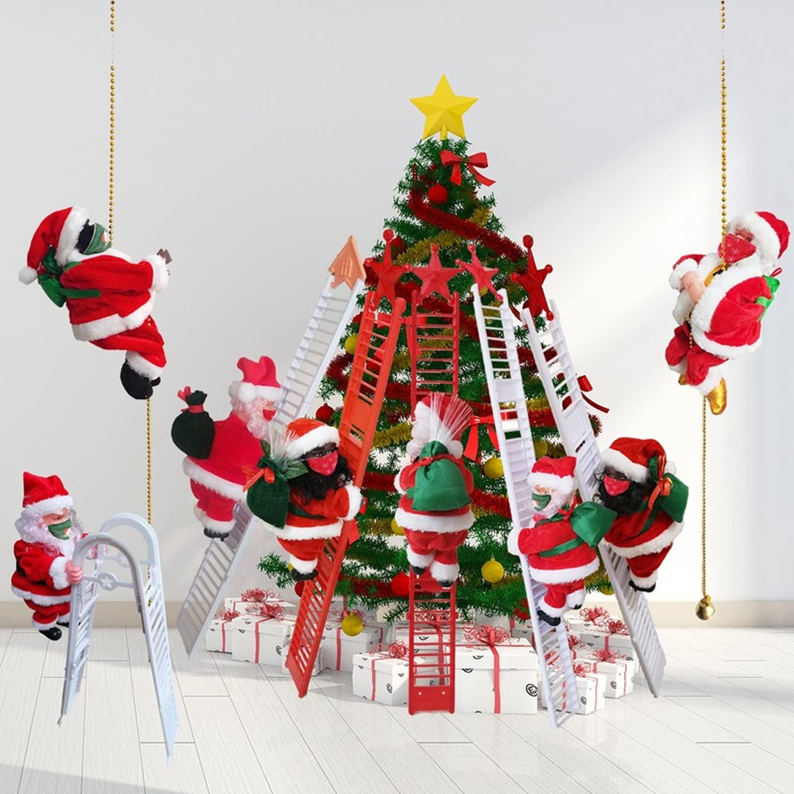 bangyao Animated Christmas Decorations with Face Mask Climbing Santa on Rope Electric Musical Hanging Toy 7.5 inches