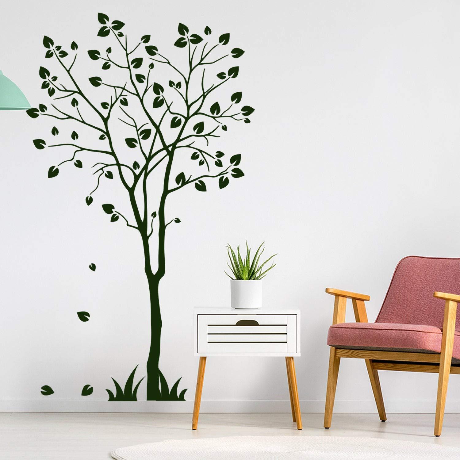 Decords Tree Sticker Decal - Wall Birch Art Vinyl Nursery Stickers - Nature Botanical Trees Decals - Forest Decor Natural Big Leaf Peel and Stick