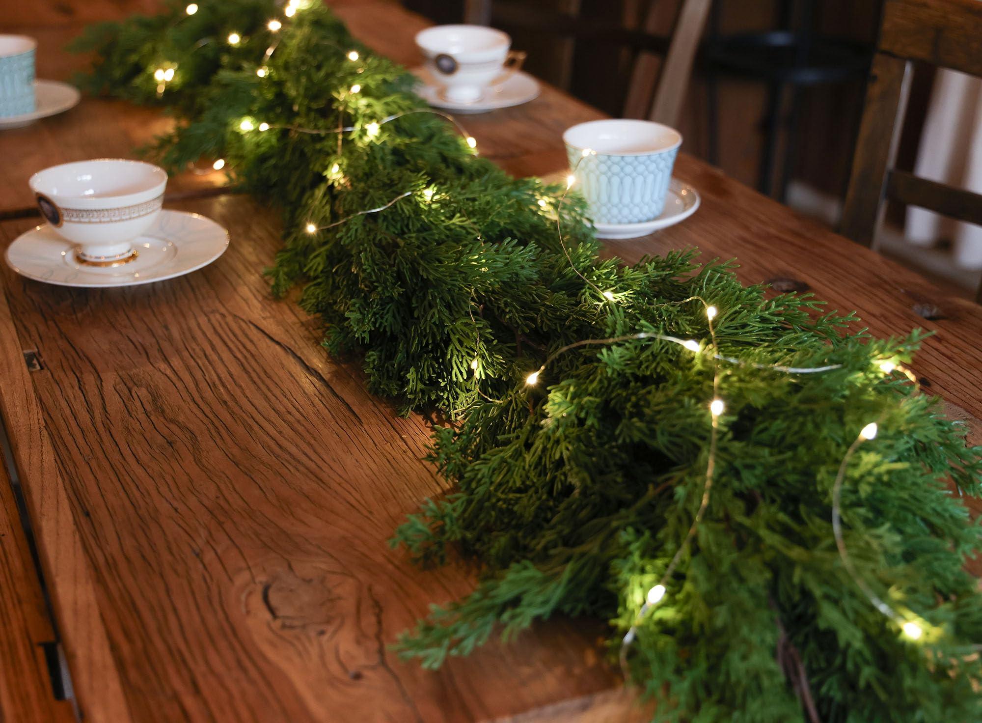 PARTY JOY 6FT PARTY JOY Seasonal Artificial Christmas Garland with Lights Pine Needle Cypress Garland for Holiday Winter Indoor Outdoor Decor