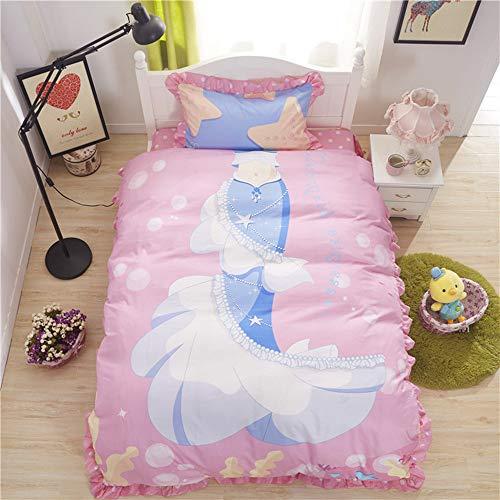 Mbay Mermaid Princess Duvet Cover Queen Size, Girls Pink Bed Set Single Bed Sheet, 4PCS