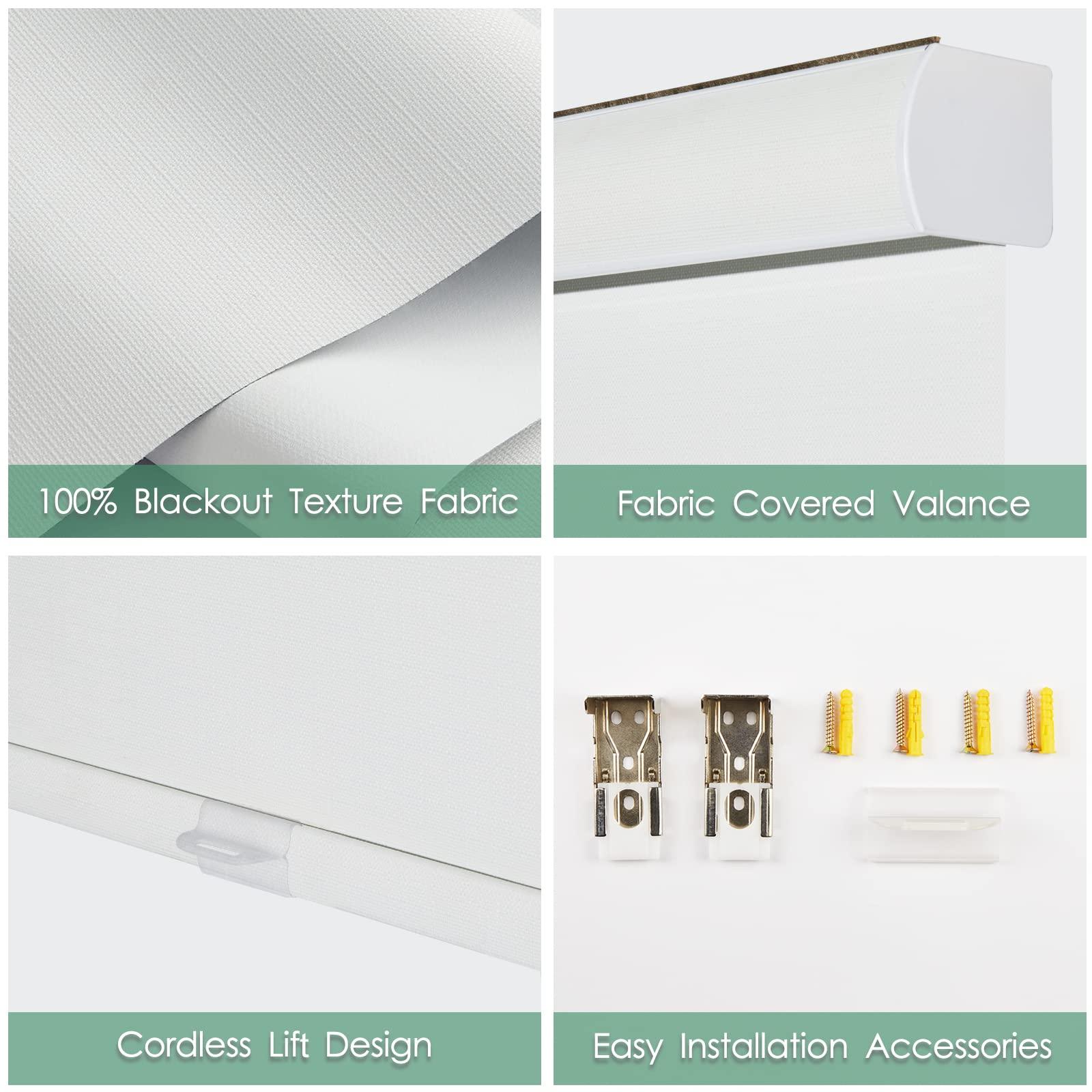 Tonature Tonature White Cordless 100% Blackout Roller Shades for Window Blinds with Valance, Free-Stop Thermal Insulated Roller Blinds for Windows Shades for Bedroom, Living Room,Home Office(39"W x 72"H,White)