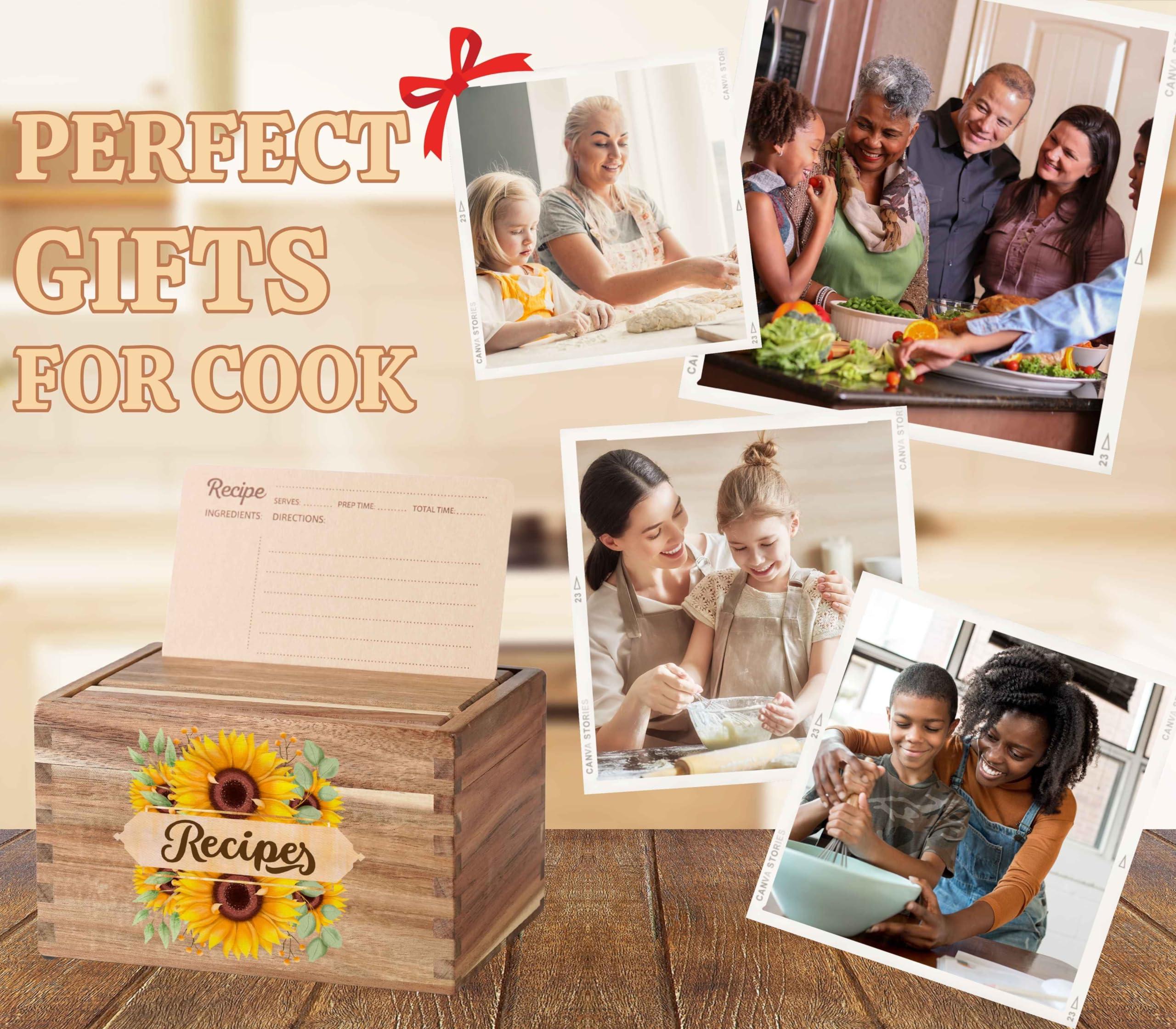 InnoBeta InnoBeta Sunflower Gifts Recipe Box, Recipe Card Holder Box with 50 4x6 inch Recipe Cards, 10 Dividers, Recipe Organizer for Sunflower Lovers