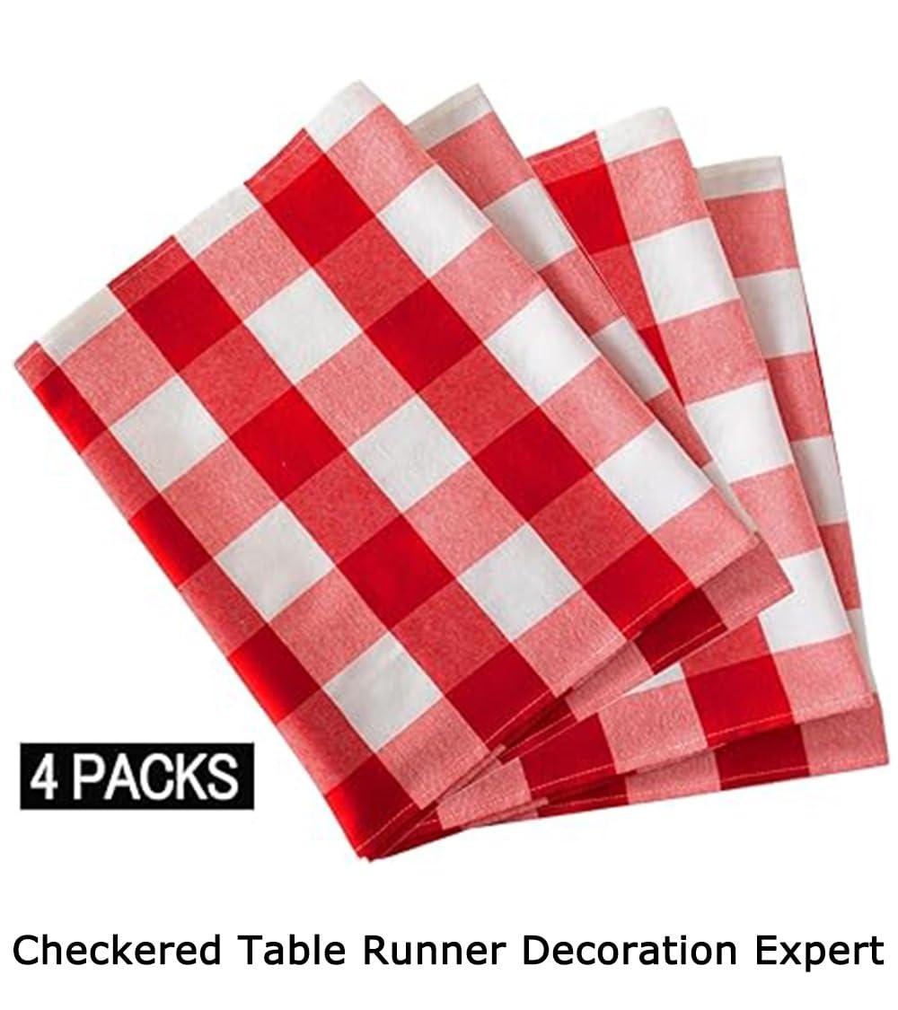 ShinyBeauty ShinyBeauty 4 Packs Checkered Table Runners 108 Inches Long Red and White Table Runner Christmas Decorations Farmhouse Plaid Linen for Dinning Party Outdoor Tables (14X108)