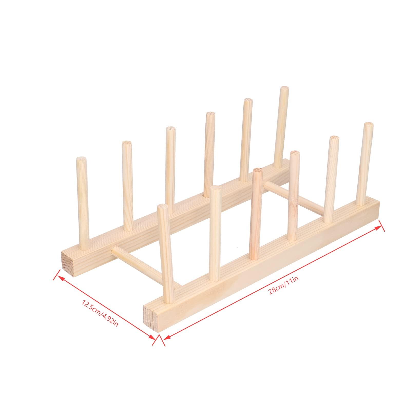 Cyrank Wooden Dish Rack,Dish Drying Rack Kitchen Storage Cabinet Organizer Plate Rack Stand Pot Lid Holder,Pine Wood Dish Rack for Bowl Pot Lid,Cutting Board(28cm)
