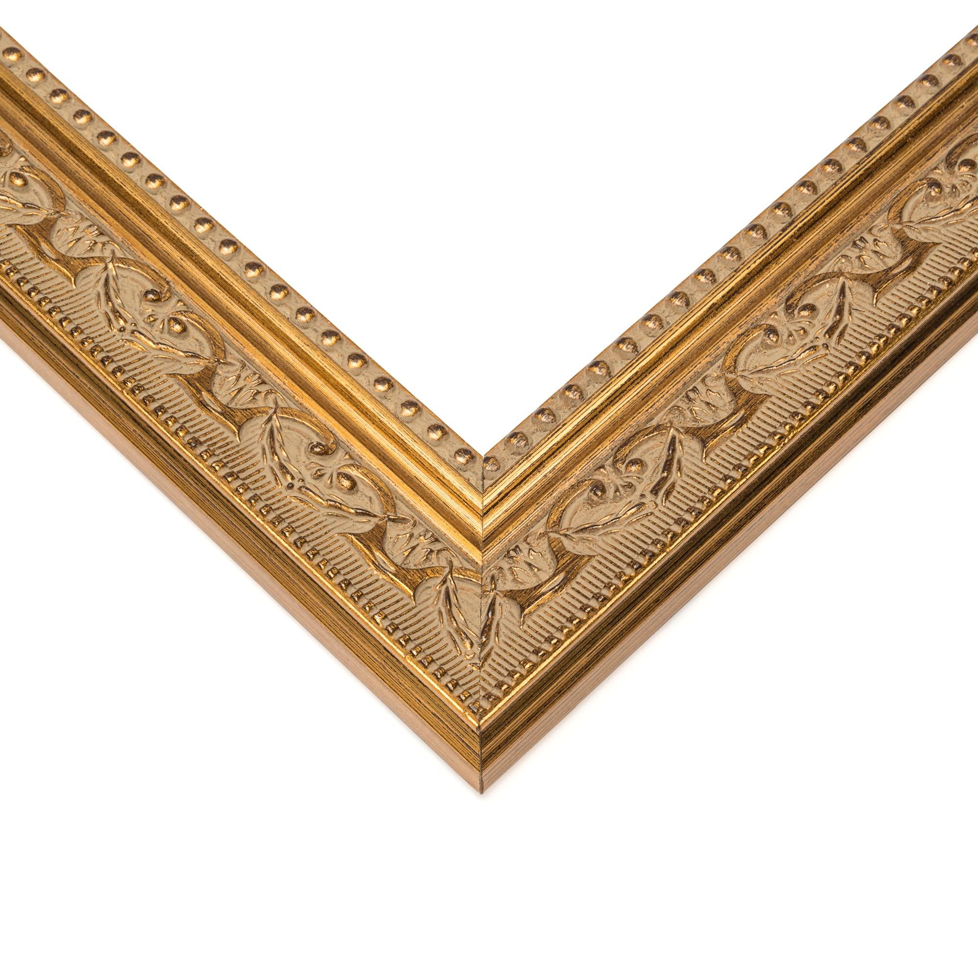 CustomPictureFrames.com 24x17 Frame Gold Real Wood Picture Frame Width 1.75 Inches | Interior Frame Depth 0.5 Inches | Museum Gold Ornate Photo Frame Complete with UV Acrylic, Foam Board Backing & Hanging Hardware