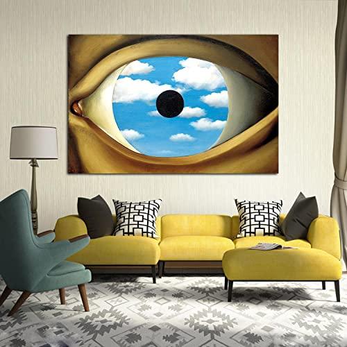 BOHU ARTS BOHU ARTS The False Mirror by Rene Magritte Canvas Art Surrealism Framed Painting Ren Magritte Wall Art Wall Decor for Home Office Bedroom Reeady to Hang