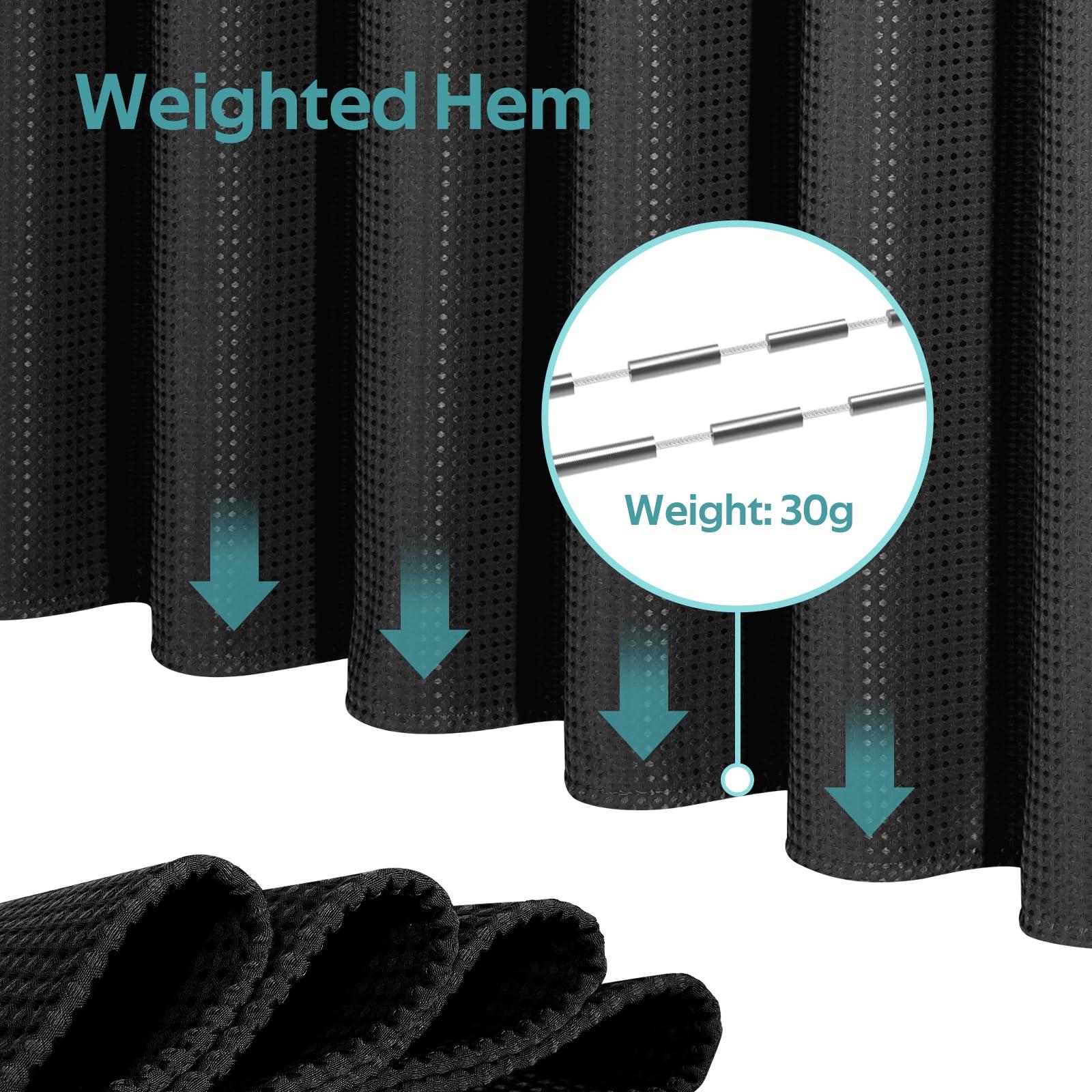 Vipfree Vipfree 3 in 1 Shower Curtain Set, Waffle Shower Curtain and Liner Set with 12 Double Sided Shower Curtain Hooks, 258GSM Luxury Weighted Cloth Shower Curtains for Bathroom, 72 W x 84 H, Black