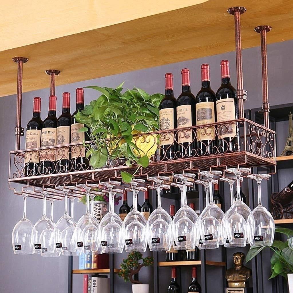 ZRCWW ZRCWW Ceiling Wine Racks Adjustable Height Ceiling Hanging Wine Bottle Holder Metal Iron Wine Glass Rack Kitchens Bar Wine Goblet Stemware Racks -Home Bar Decor (Size : 6025cm(2410inch))