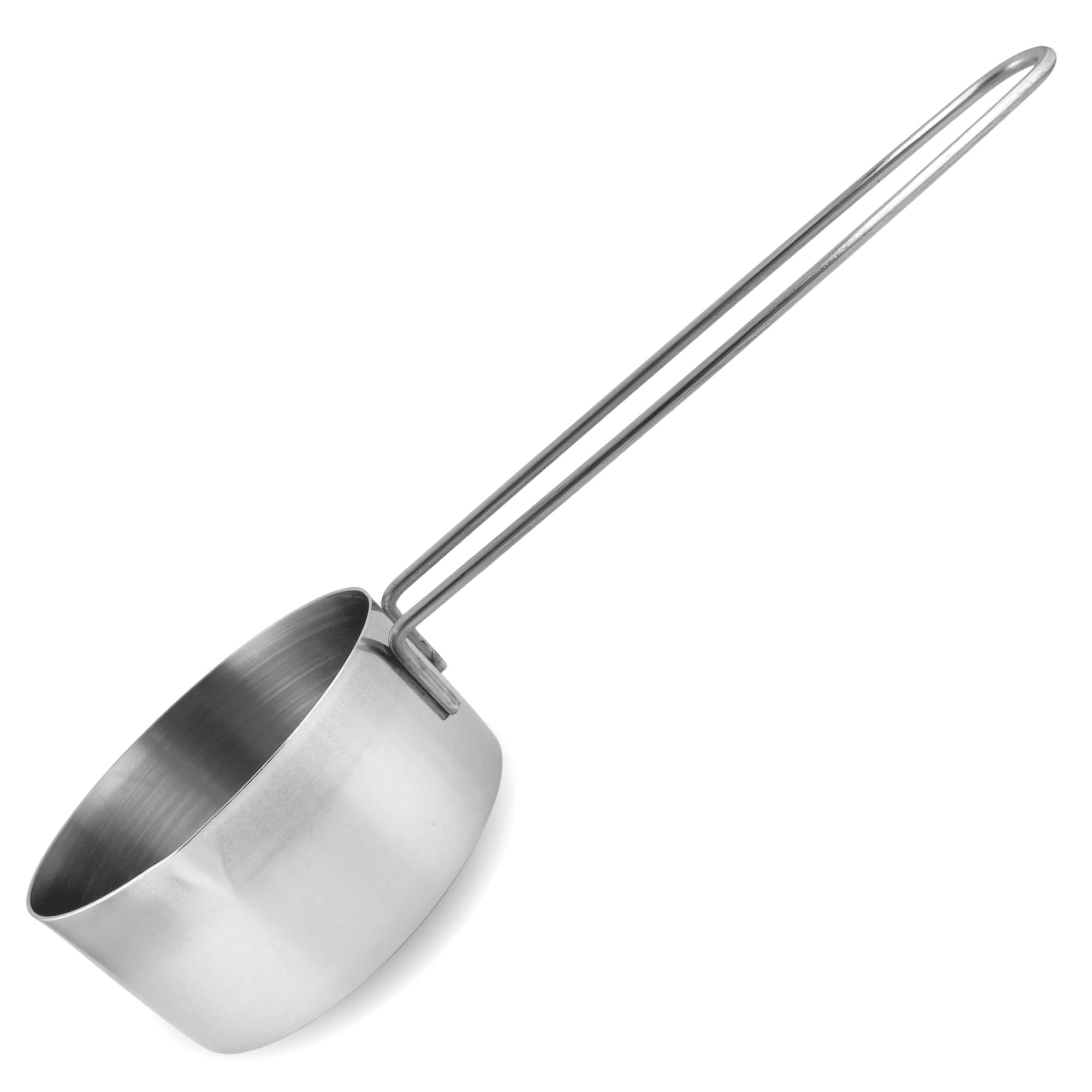 Knupp Co. 3/4 Cup Stainless Steel Measuring Cup, Long 6" Wire Loop Handle and Pour Spout | Sturdy Metal 177 ml | 177 cc | 6 oz | Single Cup for Wet and Dry Ingredients | Great for use as 3/4 Cup Dog Food Scoop